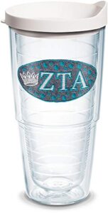 tervis fraternity - zeta tau alpha tumbler with emblem and white lid 24oz, clear