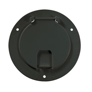 rv designer b113, round electrical cable hatch, deluxe, replaceable lid, 5.2 inch diameter, black
