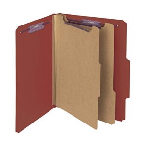 smead pressboard classification file folder with safeshield fasteners, 2 dividers, 2" expansion, letter size, red, 10 per box (14073)