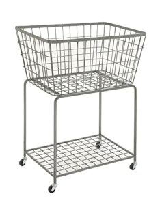 deco 79 metal trapezoid storage cart with wheels, 28" x 18" x 36", gray