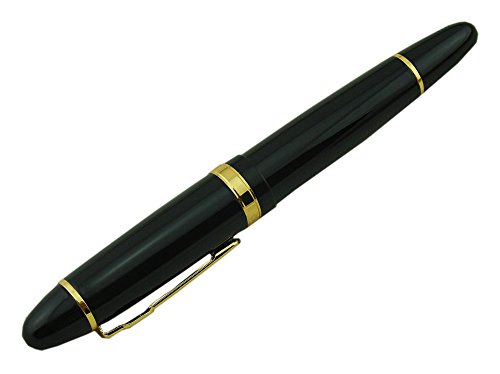 Jinhao 159 Fountain Pen Medium Black Lacquer Gold Trim Big Heavy with Pen Pouch & Refill Ink Converter Business Signature Collection Pen