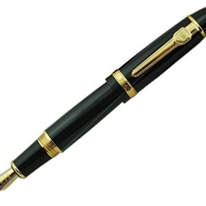 Jinhao 159 Fountain Pen Medium Black Lacquer Gold Trim Big Heavy with Pen Pouch & Refill Ink Converter Business Signature Collection Pen