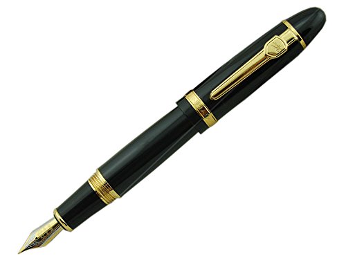 Jinhao 159 Fountain Pen Medium Black Lacquer Gold Trim Big Heavy with Pen Pouch & Refill Ink Converter Business Signature Collection Pen