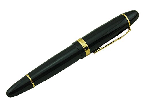 Jinhao 159 Fountain Pen Medium Black Lacquer Gold Trim Big Heavy with Pen Pouch & Refill Ink Converter Business Signature Collection Pen