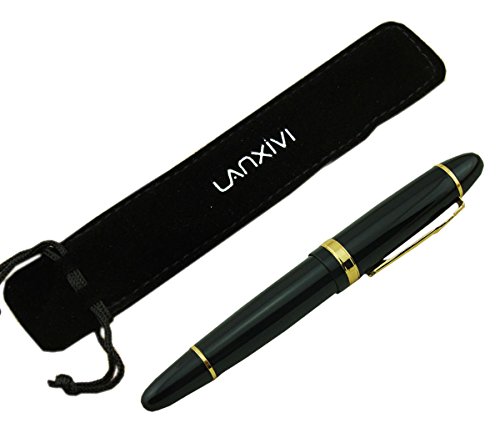 Jinhao 159 Fountain Pen Medium Black Lacquer Gold Trim Big Heavy with Pen Pouch & Refill Ink Converter Business Signature Collection Pen