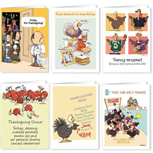 stonehouse collection thanksgiving cards (variety pack) - set of 18 boxed cards & 19 white envelopes, 5x7 folded greeting card with 6 unique designs, funny thanksgiving cards for family and friends