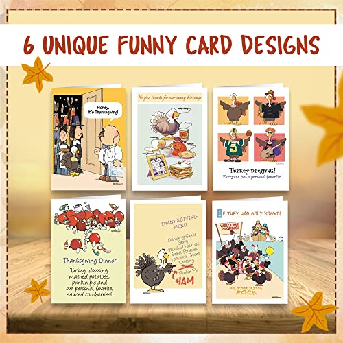 Stonehouse Collection Thanksgiving Cards (Variety Pack) - Set of 18 Boxed Cards & 19 White Envelopes, 5x7 Folded Greeting Card with 6 Unique Designs, Funny Thanksgiving Cards for Family and Friends