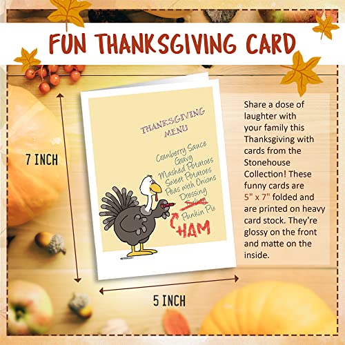 Stonehouse Collection Thanksgiving Cards (Variety Pack) - Set of 18 Boxed Cards & 19 White Envelopes, 5x7 Folded Greeting Card with 6 Unique Designs, Funny Thanksgiving Cards for Family and Friends