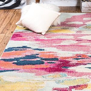 Unique Loom Estrella Collection Light Colors, Abstract, Modern, Vibrant Area Rug, 5 ft x 8 ft, Pink/Ivory