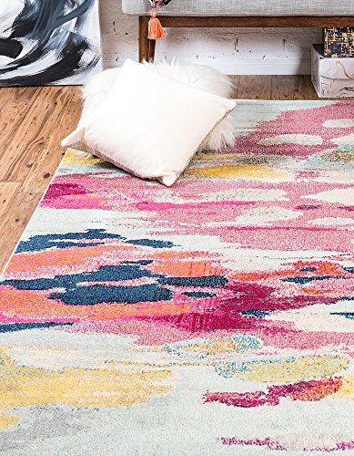 Unique Loom Estrella Collection Light Colors, Abstract, Modern, Vibrant Area Rug, 5 ft x 8 ft, Pink/Ivory