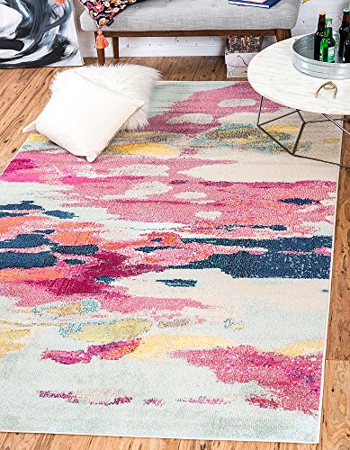 Unique Loom Estrella Collection Light Colors, Abstract, Modern, Vibrant Area Rug, 5 ft x 8 ft, Pink/Ivory