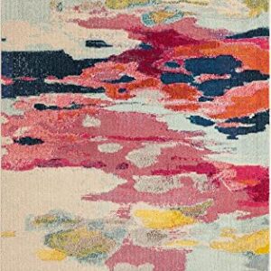 Unique Loom Estrella Collection Light Colors, Abstract, Modern, Vibrant Area Rug, 5 ft x 8 ft, Pink/Ivory