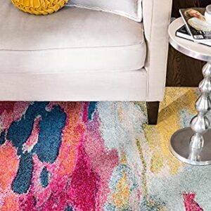 Unique Loom Estrella Collection Light Colors, Abstract, Modern, Vibrant Area Rug, 5 ft x 8 ft, Pink/Ivory