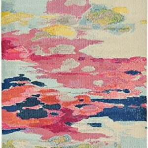 Unique Loom Estrella Collection Light Colors, Abstract, Modern, Vibrant Area Rug, 5 ft x 8 ft, Pink/Ivory