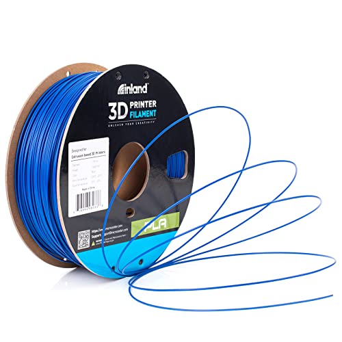 Inland PLA 3D Printer Filament 1.75mm - Dimensional Accuracy +/- 0.03mm - 1kg Cardboard Spool (2.2 lbs) – Fits Most FDM/FFF Printers – Odor Free, Clog Free Filaments - Blue