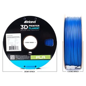 Inland PLA 3D Printer Filament 1.75mm - Dimensional Accuracy +/- 0.03mm - 1kg Cardboard Spool (2.2 lbs) – Fits Most FDM/FFF Printers – Odor Free, Clog Free Filaments - Blue