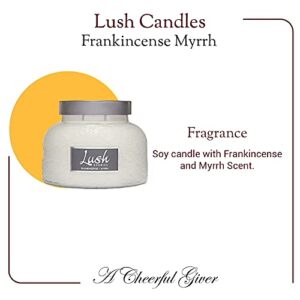 A Cheerful Giver - Frankincense Myrrh - 20oz Large Scented Candle Jar with Lid- Lush - 95 Hours of Burn Time, Gift for Women, White
