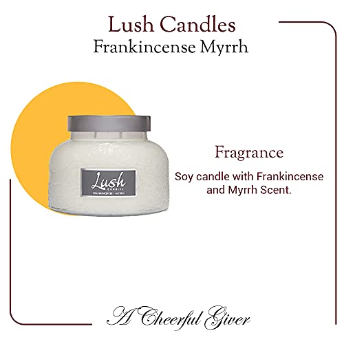 A Cheerful Giver - Frankincense Myrrh - 20oz Large Scented Candle Jar with Lid- Lush - 95 Hours of Burn Time, Gift for Women, White