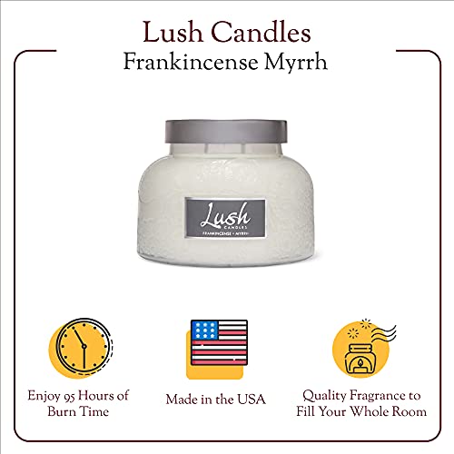 A Cheerful Giver - Frankincense Myrrh - 20oz Large Scented Candle Jar with Lid- Lush - 95 Hours of Burn Time, Gift for Women, White