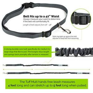 Tuff Mutt Hands Free Dog Leash, A Dog Running Leash for Dogs That Makes A Great Waist Leash for Dog Walking, Double Handle Bungee Dog Leash with Reflective Stitching and Adjustable Dog Walking Belt