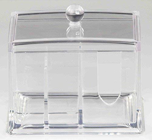 Home Basics Cotton Ball And Cotton Swab Holder With Cosmetic Pad Organizer, One Piece Lid, Q-tip Stand, Clear