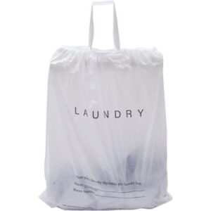 hotel laundry bags, 1.25 mil plastic with drawtape and write-on strips, 18" x 19" with 4" gusset, biodegradable - case of 1,000