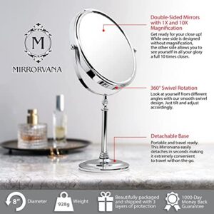 MIRRORVANA Large Double Sided 10X and 1X Magnifying Makeup Mirror with Stand in Gift Box, 15-Inch Height and 8-Inch Wide