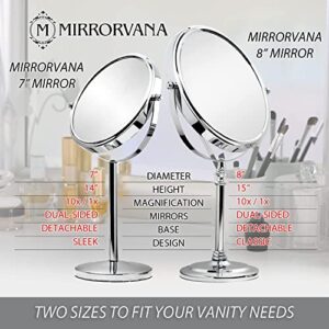 MIRRORVANA Large Double Sided 10X and 1X Magnifying Makeup Mirror with Stand in Gift Box, 15-Inch Height and 8-Inch Wide