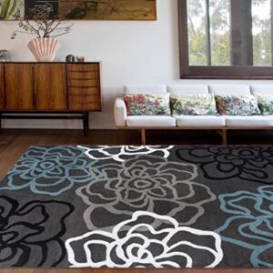 rugshop contemporary modern floral abstract flowers easy maintenance for home office, living room, bedroom, kitchen soft area rug 5' 3" x 7' 3" gray