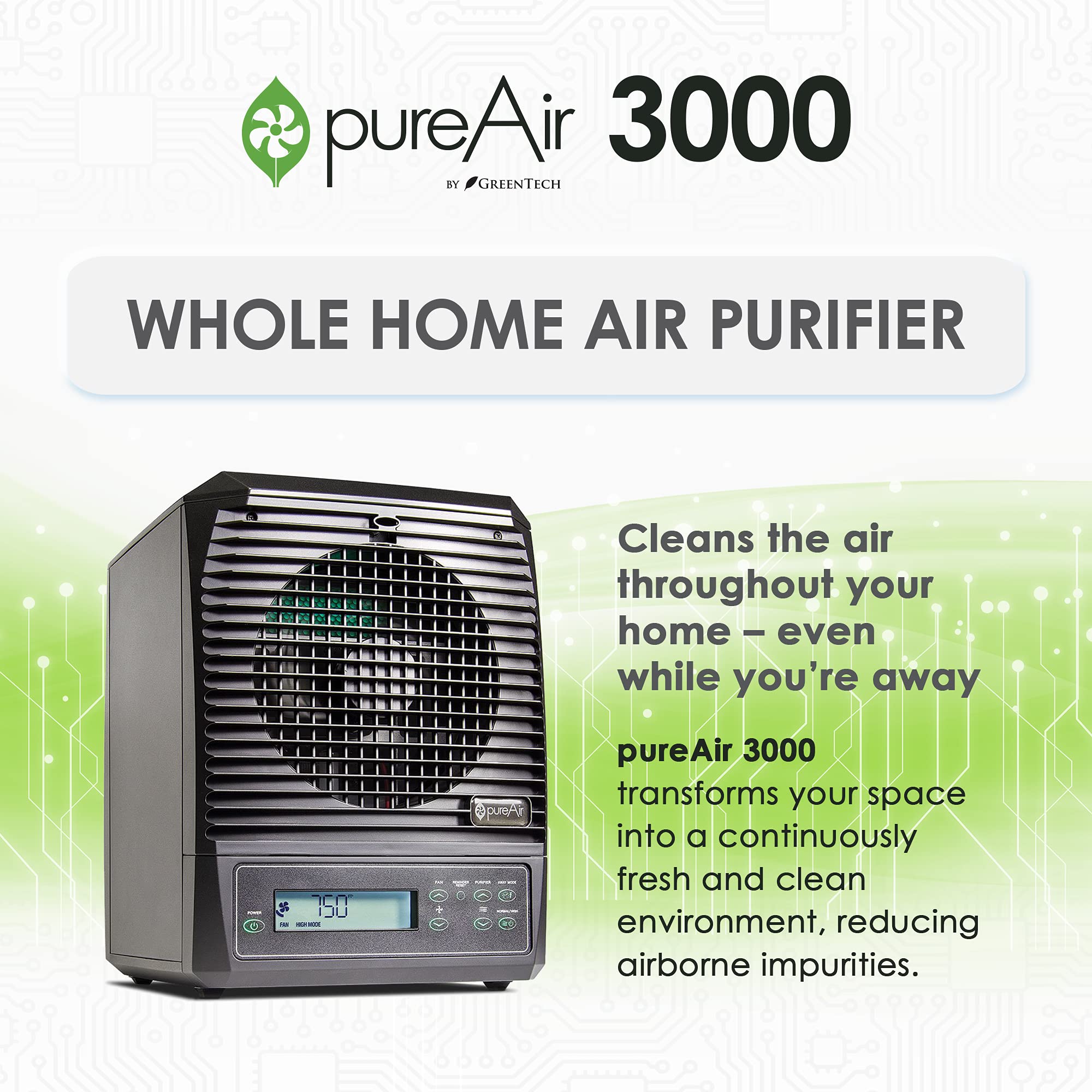 Greentech Environmental pureAir 3000 - Portable Air Purifier and Air Cleaner, Air Purifiers for Home, Office, and Bedroom, For Spaces Up to 3000 Square Feet, Neutralizes Tough Odors, Easy Set Up