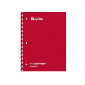 staples spiral notebook 1-subject, 70-count, wide ruled, assorted colors, 6 pack