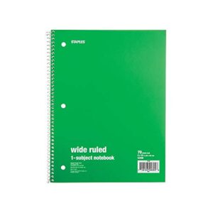 Staples Spiral Notebook 1-subject, 70-count, Wide Ruled, Assorted Colors, 6 Pack