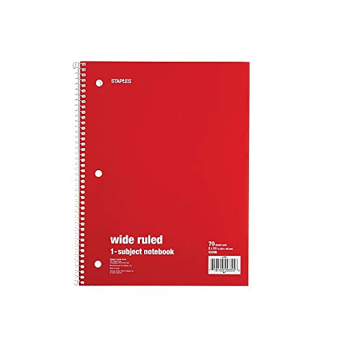 Staples Spiral Notebook 1-subject, 70-count, Wide Ruled, Assorted Colors, 6 Pack