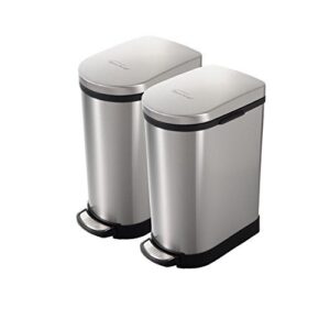 heim concept 2 pieces set step trash can with slow down close, 2.6 gallon, brushed stainless steel