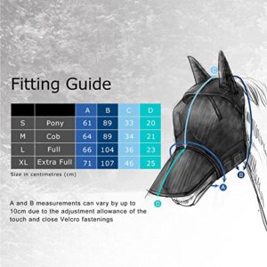 Harrison Howard CareMaster Horse Fly Mask Long Nose with Ears Full Face Silver/Black Retro Medium Cob