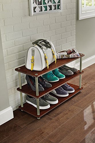 ClosetMaid 3-Tier Shelf Organizer Unit for Shoes, Accessories, Hats, Purses, Bags, in Entryway or Closet, Wood Shelves with Metal Frame, Cherry