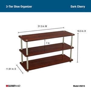 ClosetMaid 3-Tier Shelf Organizer Unit for Shoes, Accessories, Hats, Purses, Bags, in Entryway or Closet, Wood Shelves with Metal Frame, Cherry