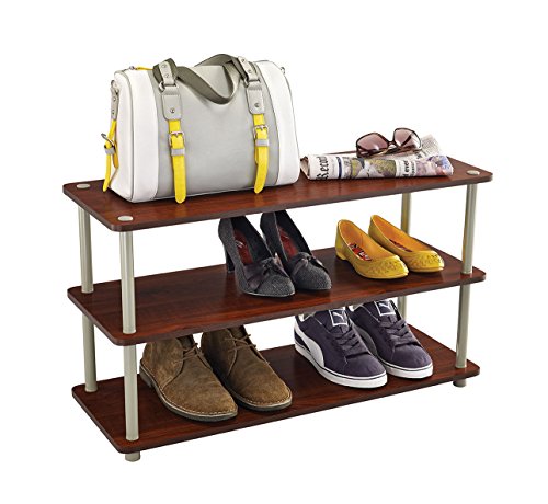ClosetMaid 3-Tier Shelf Organizer Unit for Shoes, Accessories, Hats, Purses, Bags, in Entryway or Closet, Wood Shelves with Metal Frame, Cherry