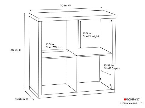 ClosetMaid 4 Cube Storage Shelf Organizer Bookshelf with Back Panel, Easy Assembly, Wood, White Finish