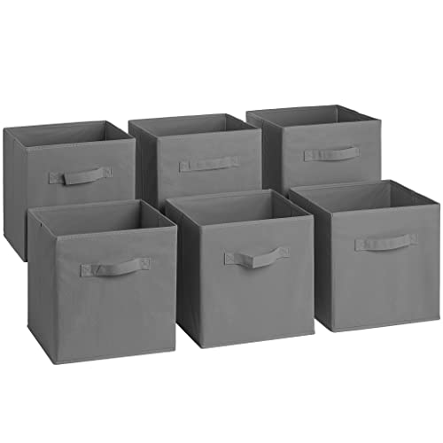 Sorbus Foldable Storage Cubes - 6 Fabric Baskets for Organizing Pantry, Closet, Shelf, Nursery, Playroom, Toy Box, Cubby - 11 Inch Dual Handle Collapsible Closet Organizers and Storage Bins (Grey)