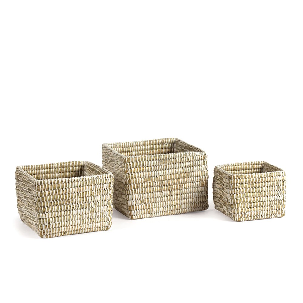 Napa Home & Garden Rivergrass Small Square Baskets, White, Set of 3