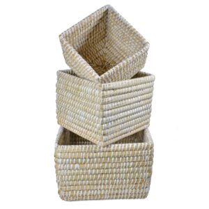 Napa Home & Garden Rivergrass Small Square Baskets, White, Set of 3