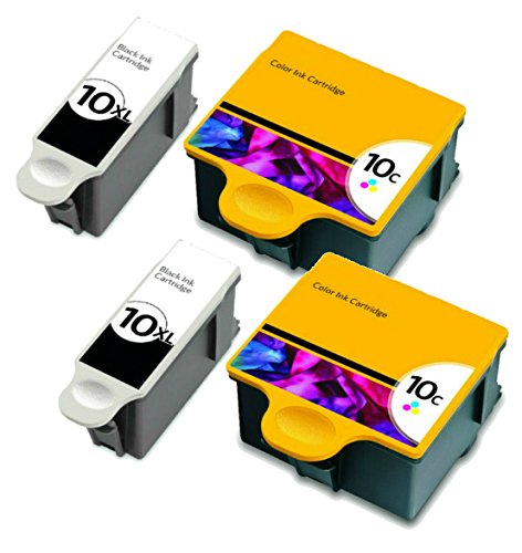 HouseOfToners Compatible Ink Cartridge Replacements for Kodak #10XL Black & #10 Color (2 Black, 2 Color, 4-Pack)