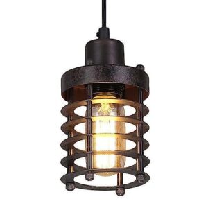 lnc rustic pendant lighting for kitchen island, retro vintage pendant light fixture with metal cage shade, mini hanging pendant lights adjustable for kitchen sink, dining room, bedroom, foyer, 3.9”d