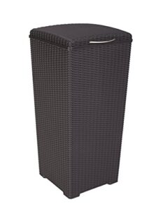 keter pacific 33 gallon resin rattan large outdoor trash can with lid – perfect for backyard hosting, patio and kitchen use, brown