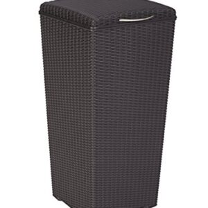Keter Pacific 33 Gallon Resin Rattan Large Outdoor Trash Can with Lid – Perfect for Backyard Hosting, Patio and Kitchen Use, Brown