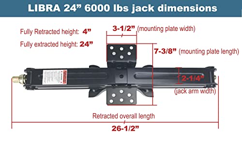 Set of 4 6000 lb 24" RV Trailer Stabilizer Leveling Scissor Jacks w/Dual Power Drill Sockets & Complete Set of Mounting Hardware -Model# 26088