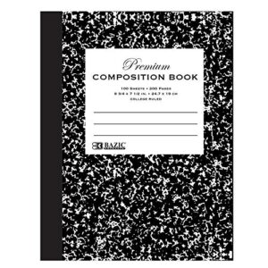 bazic composition book black marble college ruled 100 sheet notebook, premium journal comp notebooks for office school, 1-pack
