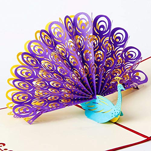 Paper Spiritz Peacock Pop up Cards Birthday, Mother's Day Cards, Anniversary Thank You Card for Husband Daughter Wife, Handmade Graduation Sympathy Blank Card, Laser Cut with Envelopes All Occasion