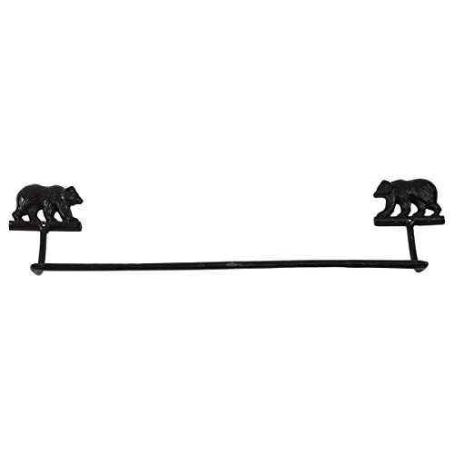 Treasure Gurus Black Cast Iron Grizzly Bear Bath Towel Bar Holder Rack Rustic Cabin/Lodge Decor